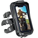 BTNEEU Motorfiets telefoonhouder, waterdicht, 360 ° draaibare telefoonhouder voor op de motor met touchscreen, zonneklep, anti-schok, motorfiets spiegel, telefoonhouder, bromfiets telefoonhouder voor