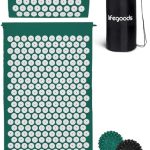 LifeGoods Acupressuur Mat met Kussen, 2x Triggerpoint Massage Ballen en Draagtas | Spijkermat voor Ontspanning en Pijnverlichting | Acupunctuur Massage Set | Lotus Shakti Mat | Groen & Wit