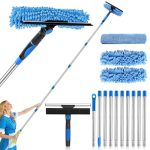 KOVSGQ Raamreiniger, telescopische raamwisser met telescoopstang, raamreiniging, 4 m, 2-in-1, telescopische raamreiniger, professionele voor badkamer, hoog raam, buiten, douche, auto, glas