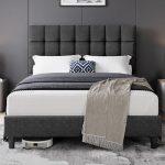 Beste bedden Yaheetech Gestoffeerd bed, 140 x 200 cm, tweepersoonsbed met in hoogte verstelbaar hoofdeinde, stabiel bedframe, stoffen bed met lattenbodem, gevoerd bedframe, jeugdbed, donkergrijs