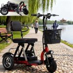 Opvouwbare, lichtgewicht 3-wiel scootmobiel voor volwassenen – met comfortabele zitting – voor ouderen en mensen met beperkte mobiliteit, maximaal bereik tot 45 km.,001,20AH