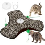 AUYAO Kattenspeelgoed, elektrisch kattenspeelgoed in huis met 3 modi, spel met verstopplaats voor katten, interactief spel voor thuis, verborgen veren, USB-opladen, luipaardpatroon