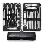 Manicure set, professionele nagelknipper kit pedicure care tools 23 stuks roestvrij stalen verzorgingsgereedschappen met zwart PU-lederen hoes voor reizen of thuis (zwart / zilver)