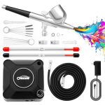 Oasser Airbrush-set, 36 psi, met compressor, Double Action-airbrush-pistool en accessoires voor modelbouw, make-up, autolak, zwart