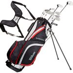 Wilson Beginners-Amazon Exclusive B4 Complete set, 10 met 1 inch verlengde golfclubs met draagtas, heren, rechtshandig, stretch XL, zwart/grijs/rood, WGG157549