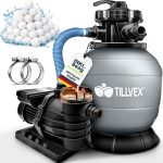 tillvex Zandfiltersysteem 10 m³/h + 800g filterkogels | Zandfilterinstallatie filterinstallatie 7-weg ventiel & 2-in-1-adapter Ø 32-38mm | Zwembadfilter Zandfilter voor zwembad en zwembad (Grijs)