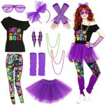 DAZZTIME Jaren 80-kostuum voor dames, jaren 80-accessoires voor dames, jaren 80-set, jaren 80-kostuum, jaren 80-feestaccessoires, voor carnaval, feesten, Halloween-kostuums