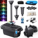 Biling Vijverfilter met uv-zuiveraar en RGB-verlichting, 40 W, 2500 l/u, vijverpomp met 3 fonteinen, stille vijverfilterpomp voor maximaal 3600 liter tuinvijvers, siervisvijvers, kikkers, biotoop