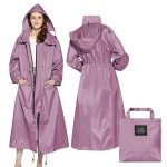 LAMA Lange regenjassen voor dames, met capuchon, herbruikbaar, opvouwbaar, met lange mouwen, voor volwassenen en dames, voor fiets, motorfiets, paardrijden, wandelen, trekking, roze/paars, XXL