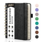 Beste wachtwoordmanager WEMATE Spiraal wachtwoordboek met alfabetische tabs, klein wachtwoordboek voor senioren, internetwachtwoordnotitieboek hardcover wachtwoordmanager journal logboek A6-12 x 15 cm (zwart)
