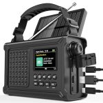 Beste noodradio DAB+ Noodradio met handslinger, DAB+/FM-radio, met 12.000 mAh batterij, 8500 mm² zonnepaneel en 650 mA handdynamo, solar radio met Bluetooth 5.0, zaklamp en powerbank, USB, voor kamperen en noodgevallen