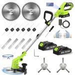 VOERJIA Accu-grastrimmer, accu met 2 x 2000 mAh accu's, 6 trimmerdraden, 6 metalen messen en 2 onkruidborstels, kantensnijder gazon voor onkruidbestrijding en efficiënt gazononderhoud (Pro-versie)