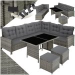 tectake® - wicker loungeset, tuinmeubelset met bank, kruk + tafel, balkonmeubel buiten, 5-delige zitgroep, inclusief zit- en rugkussens, ideaal voor tuin, terras, balkon - div kleuren (Grijs/beige)