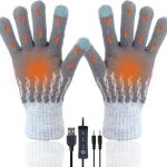 USB verwarmde handschoenen voor mannen vrouwen, winterhanden warme handschoen volledige handen touchscreen laptop handschoenen breien verwarming wanten (Grey)