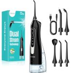Beste draadloze waterflosser COSLUS Trragba Draadloze monddouche, elektrisch: 300 ml, watertanktestwinnaar 2026, IPX7 waterdicht, voor orale gezondheidliefhebbers, reiniging op reis, 5 multifunctionele (Zwart)