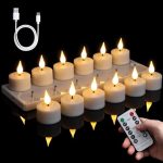Beste oplaadbare waxinelichtjes FREEPOWER 12 oplaadbare led-theelichtjes met laadstation, afstandsbediening en timer, elektrische oplaadbare kaarsen, flikkeren, warm wit, dimbaar, met USB-kabel, 4 x 5,5 cm (diameter x hoogte)