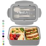 BIBURY Broodtrommel Lunchbox Volwassenen & Kantoor 1400 ml, Lekvrije Grote Bento Box met 3 Vakken & Bestek, Magnetronbestendig voor School Werk Mannen Vrouwen & Kinderen