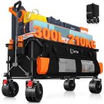 BTTN XXXL Bolderkar, opvouwbaar, 300 l/210 kg draagvermogen, met remmen, 18 x 10 cm brede banden, vouwwagen voor tuin, strand, camping en winkelen, zwart