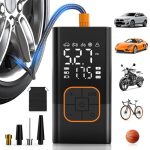 Draagbare Luchtcompressor, Elektrische luchtpomp met dubbel digitaal LCD-display, 150 PSI draagbare minicompressor met manometer, elektrische fietspomp met LED-lampje voor Auto, Motor, Fiets, Bal