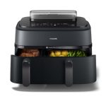 Philips Airfryer 5000 Series met dubbele mand met Stoom- 9L; RapidAir Plus-technologie; 19 manieren om te koken; 90% minder vet; AirSteam-technologie; 2 manden; stoomreiniging; accessoires (NA550/00)