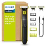 Beste elektrische scheerapparaat Philips OneBlade 360 Authentiek Face & Body Elektrische Baardtrimmer, Scheerapparaat en Body Groomer, 3x 360 mesjes, 3x Stoppelkam (1,3,5mm), 1x Body Kit, QP2824/31