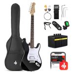 Beste elektrische gitaar voor beginners Donner Elektrische gitaarset voor beginners, 39 inch, S-S-H pickups met versterker, tas, capo, riem, touw, stemapparaat, kabel, plectrums, DST100