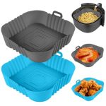 Vicloon Airfryer siliconen pot, 2 stuks 7,8 inch Superzacht Herbruikbare Siliconen Vierkante Airfryer Liners, Airfryer Siliconen Liner Vervanging van Perkamentlinerpapier Airfryer Mand (Blauwgrijs)