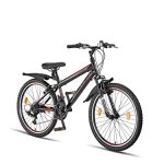Chillaxx Bike Escape Premium Mountainbike, fiets voor meisjes, jongens, heren en dames in 24" en 26"- 21 versnellingen (24", zwart-rood, V-rem)