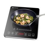 Beste inductie kookplaat Inductiekookplaat, AMZCHEF enkele inductiekookplaat met ultradun ontwerp, 20 temperatuurinstellingen en 20 vermogensstanden, 2000W inductiekookplaat 1 plaat, 3-uurs timer, veiligheidsvergrendeling.