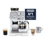 Beste barista koffiemachine voor thuis De'Longhi La Specialista Arte EC9155.W, espressomachine met professionele melkopschuimmondstuk, 8 maalstanden, incl. barista-kit, 1550 W, wit