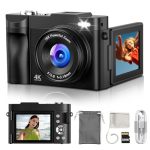Digitale camera 4K voor fotografie vlogging: 48MP camera's voor video - 16x zoom fotocamera geschenken voor tieners van 8-16 jaar - 180° flip scherm compacte camera - Point and shoot digitale camera's