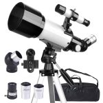 Beste beginners telescoop Misilmp Telescoop voor volwassenen, incl. lenzen, mobiele telefoonhouder, draagtas, 70 mm opening 400 mm refractor telescoop voor beginners en kinderen, draagbaar statief astronomie volwassenen