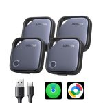 UGREEN FineTrack Duo 4-pack voor iOS of Android, USB C oplaadbare tracker compatibel met Apple Find My of Google Find Hub, sleutelzoeker en smarttag voor rugzak, koffer, paspoort enz.