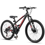Glerc Skyline Kinder Mountainbike voor Jongens en Meisjes, 24 Inch Kinderfiets voor Jeugd van 10 11 12 13 14 15 16 17 18 Jaar, 21 Versnellingen Fiets met Voorvering en Schijfremmen, Zwart