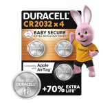 Duracell CR2032 Lithium-knoopcelbatterijen 3V, 4 stuks, Gaan tot 70% Langer Mee – Babyveilige Technologie – Aanbevolen voor Gebruik in Apple AirTag – Voor o.a. Autosleutels, Apparaten in Huis, Fitness