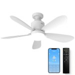Kemoribe Plafondventilator met verlichting, 53 cm, led-plafondventilator met licht en afstandsbediening, dimbare app-bediening, 24 W, geïntegreerde E27, 5 vleugels, 4 snelheden, geluidsarm