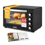 TZS First Austria - Minibakoven 45L 2000W - Mini Bakoven Pizzaoven Temperatuurregeling tot 230°C & Antiaanbaklaag - Minioven 60 Min. Timer, 4 Inschuifhoogtes, Bakplaat, Grillrooster & Draaibrochette