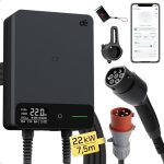 dé Wallbox 22kW [7,5m, 6-32A, 3-Fase] EV Oplader 22kW met APP en RFID, EV-laadstation met Aardlekschakelaar Type B en IP54 Bescherming, voor BEV/PHEV, Zwart