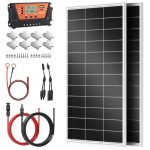 Rvpozwer Monokristallijne zonnepaneelkit, 400 W, 2 x 200 watt zonnepanelen met 30A zonne-laadregelaar, 5 m zonnekabel, Z-bevestigingsklemmen, ideaal voor netonafhankelijke 12 volt PV-module (wit)