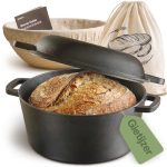 Praknu Gietijzeren Broodpan Set 26 cm – Dutch Oven voor Brood Bakken – Met Rijsmand en Broodzak – Braadpan met Deksel – 4,7 L Gietijzer Pan