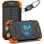 BLAVOR Powerbank op zonne-energie, 10.000 mAh, snellader, draadloze oplader voor buiten, draagbare powerbank, externe accu met zonnepaneel, micro-USB C-ingang voor mobiele telefoon, tablet (Oranje)