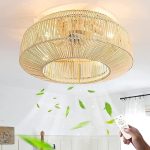 Beste plafondventilator met lamp E27 Plafondventilator met Licht en Afstandsbediening Retro Stille Ventilator Plafondlamp Vintage Rotan Bamboe Slaapkamerlamp Industriële fan Plafondverlichting voor Woonkamer Eetkamer Ventilatorlicht