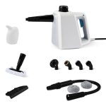 Beste stoomreiniger badkamer Amazon Basics Draagbare Stoomreiniger voor Thuis met 9 Accessoires, Krachtige Stoomstoot van 1000W, Reservoir van 250ml, Wit