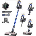 Stofzuiger Draadloos 45KPa/550W/65Min, Anti-Tangle Steelstofzuiger Draadloos met LED Display, 1.6L/8 Fasen Gefilterd, Oplaadbaar Aan De Wand, Voor Huisdieren/Vloeren/Carpets/Auto
