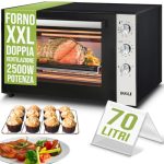 Bakaji Elektrische oven met convectiecapaciteit 70 liter vermogen 2500 W temperatuur instelbaar tot 250 ° 2 ventilaties verwarmbaar staal binnenverlichting timerfunctie rotisserie (70 liter)